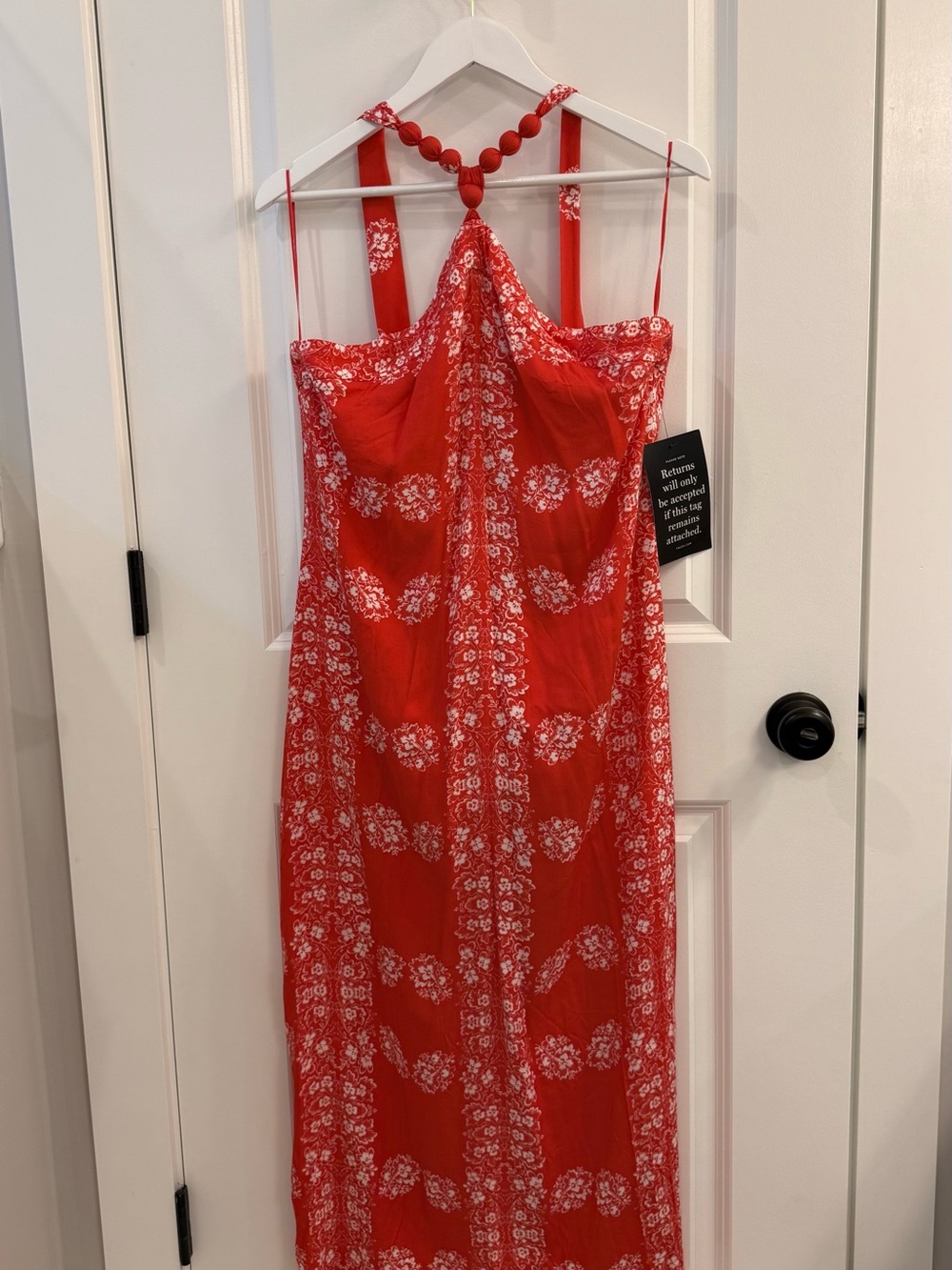 Red Halter Midi Sundress with White Floral Print